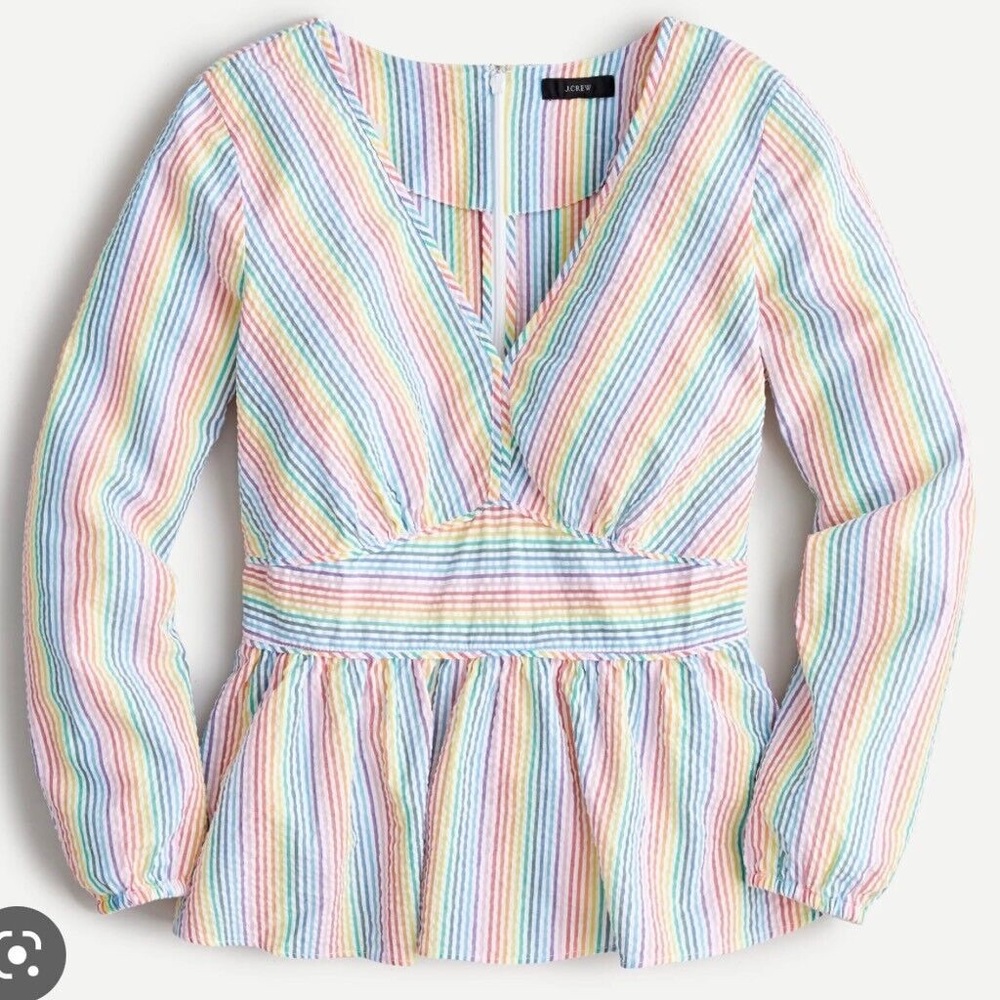 NWT J.Crew Peplum Rainbow Seersucker Shirt Top